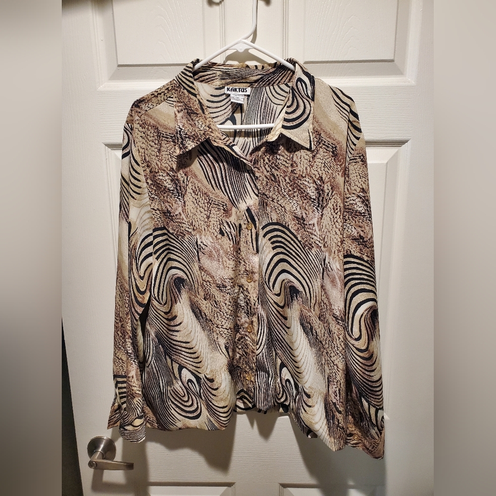 Vintage Kaktus Abstract Animal Print Button-Up Shirt - Size 2X